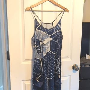 Navy Blue Graphic Spaghetti-Strap Jumpsuit
